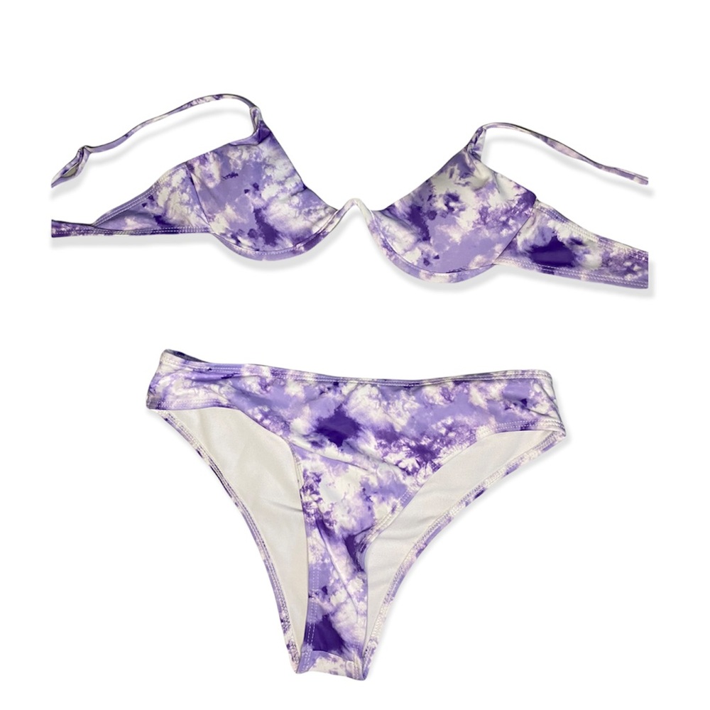 White purple marble two piece swimsuit